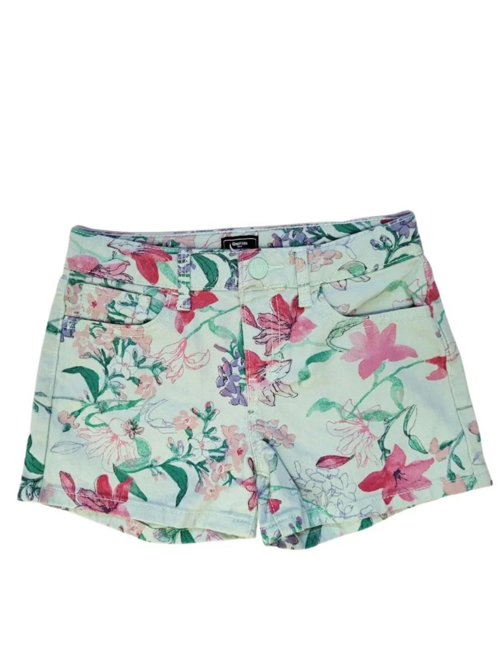 GAP KIDS Mint Green Floral Adjustable Waist Shorty Short Shorts - Girl's 8 Reg
